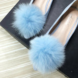 Wjczt Women Flats Furry Ball Sweet Flat Shoes for Women Spring Summer Casual Shoes Slip on Loafers Scoop Shoes Soft Sole Comfortable