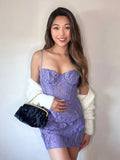 Wjczt Summer Elegant Lace Dress Sexy Mini Ovey Birthday Night Date Party Dresses Lilac Spaghetti Strap Dresses Women 2024 High Quality