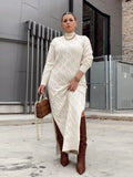 Wjczt White Knitted Dress Lady Long and Elegant Plus Size Clothes Sweater Dresses for Women Thick Winter Dress Wholesale Dropshipping