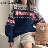 Wjczt Korean Lazy Style Sweater Woman 2025 Outerwears Hit Color Jacquard Pullovers Loose Knitted Ropa Mujer Autumn Winter Clothes