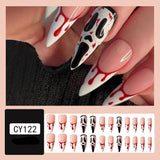 Wjczt Lovely Funny Halloween Ghost Face Horror Blood Fake Nails Ballerina Matt Spider Web Nail Art Gorgeous Reusable Press on Nails