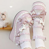 Wjczt Sweet Girls Lolita Cute Bowknots Platform Shoes Kawaii Love Buckle Alice Flat Elevator Shoes Mary Janes