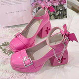 Wjczt  Autumn New Women Pink Sweet Platform Square Heel Pumps Lady Leather Mary Janes Party Shoes Lolita Cosplay Shoes