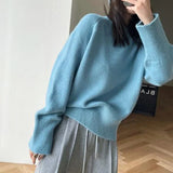 Wjczt Korean Style Fashion Casual Solid Color Round Neck High Quality Pullover Sweater Retro Elegant Popular Long Sleeved Women's Top