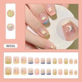 Wjczt 24Pcs/Box Sweet Short Round/Square Head False Nail Art Full Cover Detachable Artificial Fake Nails Ballerina Press on Nails Tips