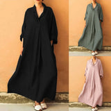 Wjczt Plus Size 3XL 4XL 5XL 2025 Summer Dress Women Cotton Linen Pocket long Boho Dress for Women Bohemian Loose Solid Maxi Dresses