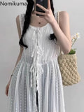 Wjczt White Dress Women Clothing Vestido Femme O-neck Bandage Tunic Sleeveless Robe Femme Spit Embroidery See Through Summer Dresses