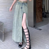 Wjczt 2024 New Women Designer High Waist Denim Side Slit Skirts Female Hotsweet Fashion Wrapped Dress Girls Sexy Blue Skirts Big Size