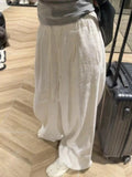 Wjczt Wide Leg White Linen Pants Woman Casual Basic Summer 2024 Oversize Female Straight Trousers Baggy Elastic Waist Pants