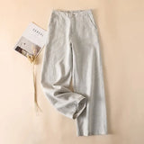 Wjczt Linen Loose Wide Leg Women's Pants 2024 New Thin Cotton Linen High Waist Drooping Cropped Slimming Casual Straight Trousers