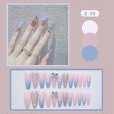 Wjczt 24P Nail Art Fake Nails Japanese Ballerina Press on Nails Set Diamond Streamer Flash Fly Butterfly Seamless Removable False Nail