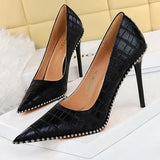 Wjczt Shoes Rivet Woman Pumps 2023 New High Heels Stiletto Pu Leather Women Heels Sexy Party Shoes Female Heel Plus Size 43