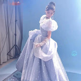 Wjczt Blue Prom Dress Engagement Jacquard Dress France Vintage Sweet Korean Princess Fairy Dress Evening Party Dress