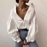 Wjczt Autumn Lantern Long Sleeve Elegant Blouse Shirt Women Basic Top Casual Turn Down Collar Office Lady White Shirt Tops Blusas