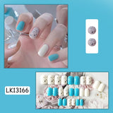 Wjczt 24p Artifical Fake Nails Full Coverage False Nails White Clouds French Long Wearing Reusable Nail Coffin Ballerina Press on Nail