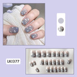 Wjczt 24p Artifical Fake Nails Full Coverage False Nails White Clouds French Long Wearing Reusable Nail Coffin Ballerina Press on Nail