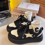 Wjczt Women Platform Sneakers Star Design Lace Up Running Sport Shoes Cute Harajuku Wind Jogging Sneakers Women's Lolita Tennis Shoes