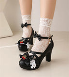 Wjczt 2025 Summer Ladies Platform Cute Bow Lace Princess Mary Jane Sweet Girls Lolita Shoes Party High Heel Buckle Women Pumps 31-43