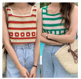 Wjczt Korean Strap Tank Top Women Bohemian Hollow Out Knit Top Loose White Crop Top