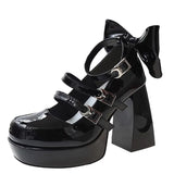 Wjczt Platform Lolita Shoes Summer Hot Buckle Strap Platform Heels Pumps Bowknot Kawaii Cute Black Mary Janes Women Heels Pumps