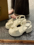 Wjczt Kawaii Lolita Shoes Women  Summer Basic Japanese Style Fashion Pumps Office Lady Bow Design Non Slip Sandals Korean Chic