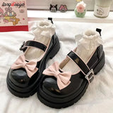 Wjczt Bow Lolita Shoes Women's Mary Jane Cute Platform Shoes Girl's Flat Shoes High Heels College Students Kawaii Japanese Retro Shoes