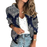 Wjczt High quality new women's fall new women's retro casual digital printing zipper short jacket