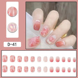 Wjczt 24pcs French Point Diamond Fake Nails Wearing Artificial Square Head Press On Acrylic Nail Art Pearl Patch Almond False Nails