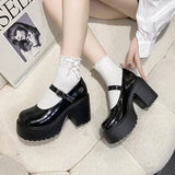 Wjczt Black Super High Heels Mary Jane Shoes Women Goth Chunky Platform Pumps Woman Plus Size Ankle Buckle Party Lolita Shoes 42