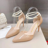 Wjczt High Quality Nude Color Ladies High Heels 2024 Classic One Word Buckle Women's Pumps Fashion Pointed Toe Elegant Dress Shoes