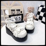 Wjczt Lovely Girls Lolita Gothic Shoes Monk Straps High Heels Cute Bowknots Cross Lace Flat Platform Mary Jane Shoes