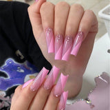 Wjczt 24Pcs Marble Gradient Long Coffin False Nails Full Cover Nail Tips Press Glue Detachable Wearable Gold Foil Ballerina Fake Nails