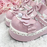 Wjczt Lolita Sweet Cute Women's Round Toe High Heels Spring and Autumn Japanese Style Fashion All-Match Bow Buckle Ladies High Heels