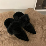 Wjczt Luxury Fur Furry Women Slippers Fur Flat Mules Fashion Velour Slides Indoor Outdoor Sexy Cotton Warm Slides Winter flats shoes