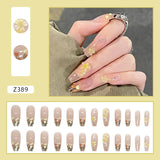 Wjczt 24P Nail Art Fake Nails Japanese Ballerina Press on Nails Set Diamond Streamer Flash Fly Butterfly Seamless Removable False Nail