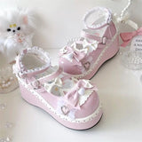 Wjczt Sweet Girls Lolita Cute Bowknots Platform Shoes Kawaii Love Buckle Alice Flat Elevator Shoes Mary Janes