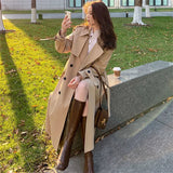 Wjczt Streetwear Loose Trench Coat Midi Length Fashion Korean Elegant Khaki Black Women's Windbreaker Coat Casual Double Breasted Tops