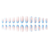 Wjczt 24Pcs Long Round Head Press On Nail Art Seamless Removable Fake Nails With Glue Ballet Coffin Wearing Blue Reusable False Nails