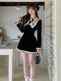 Wjczt Woman Winter Spring New Elegant Velvet Patchwork Mini Dresses Lady Party Fashion One Piece Clothes