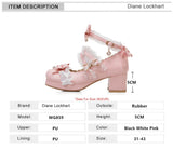 Wjczt Women High Heels Cross Strap Mary Jane Pumps Party Wedding White Pink Black Ruffles Bow Princess Cosplay Lolita Shoes 31-43