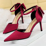 Wjczt Shoes Bow Woman Pumps Silk High Heels Women Shoes Stiletto Red Wedding Shoes Women Heels Women Sandals 8cm and 10cm