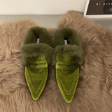 Wjczt Luxury Fur Furry Women Slippers Fur Flat Mules Fashion Velour Slides Indoor Outdoor Sexy Cotton Warm Slides Winter flats shoes