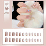 Wjczt 24P Nail Art Fake Nails Japanese Ballerina Press on Nails Set Diamond Streamer Flash Fly Butterfly Seamless Removable False Nail