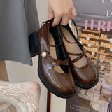 Wjczt Retro Brown Mary Jane Shoes Women Thick Heels Ankle Buckle Lolita Shoes Woman Uniform Pu Leather Student Shoes Female