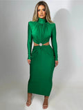 Wjczt  Elegant Hollow Out Sexy Maxi Dress For Women Autumn Winter New Turtleneck Long Sleeve Bodycon Club Party Evening Dress