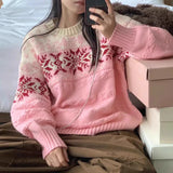 Wjczt Korean Lazy Style Sweater Woman 2025 Outerwears Hit Color Jacquard Pullovers Loose Knitted Ropa Mujer Autumn Winter Clothes