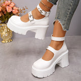 Wjczt  White Y2K High Heels Pumps Women 2024 Spring Chunky Platform Mary Jane Shoes Woman Plus Size Thick Heel Gothic Shoes 42