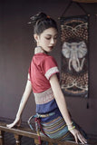 Wjczt Chinese Dai Ethnic Wine Red Tube Skirt Set Southeast Asian Style Clothing