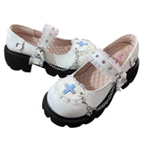 Wjczt Japanese Sweet Girls Cosplay Lolita Shoes Round Head Thick Bottom Lace Love Cross Metal Star Chain 2.5cm-5cm High Heels Shoes