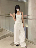 Wjczt Wide Leg White Linen Pants Woman Casual Basic Summer 2024 Oversize Female Straight Trousers Baggy Elastic Waist Pants